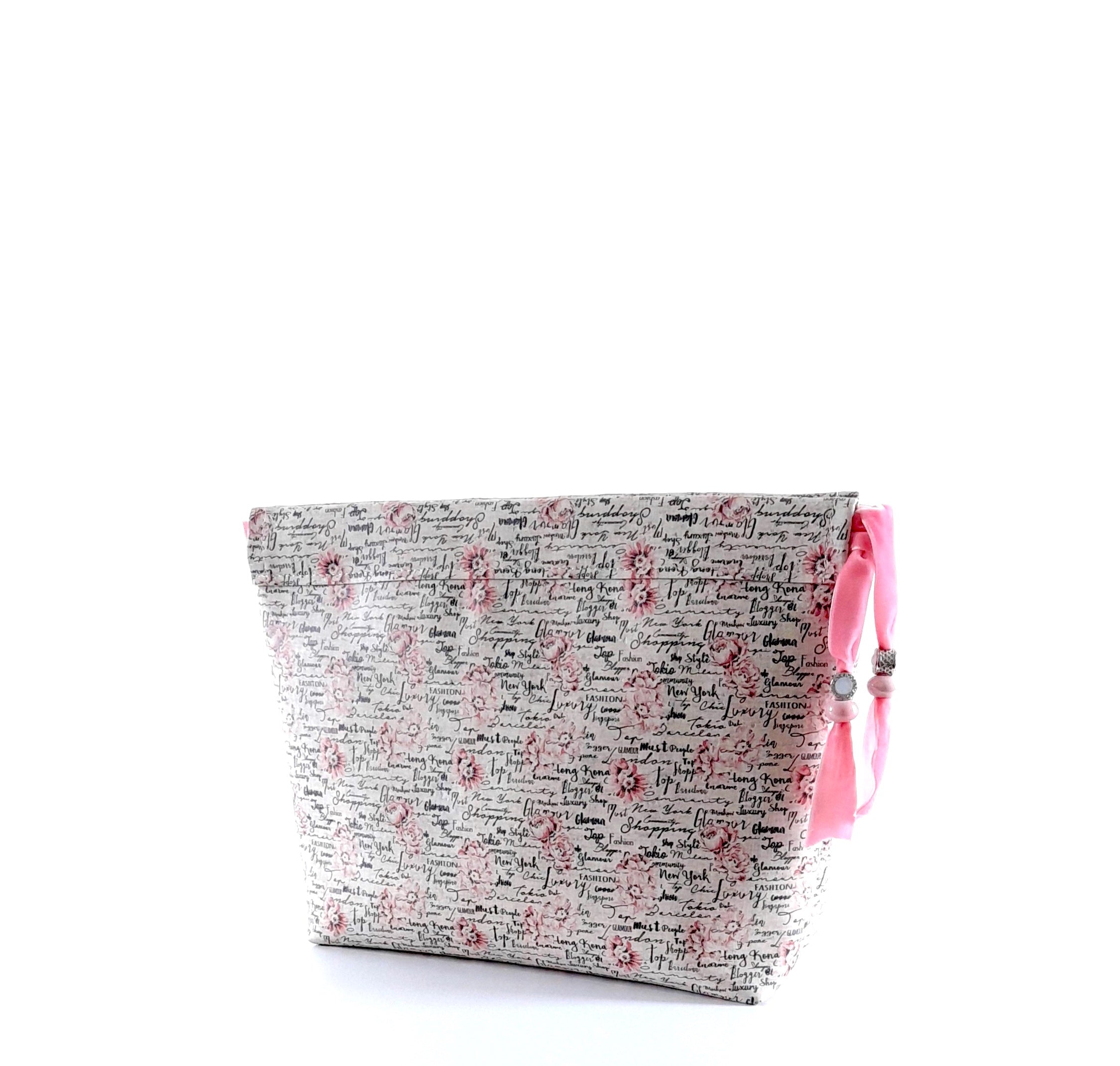 Sash & Co - Cork Writing Pink Flowers Makeup Brush Case
