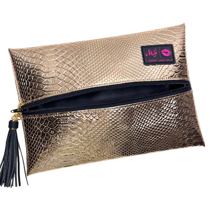 Makeup Junkie Bags - Rose Gold Python (medium)