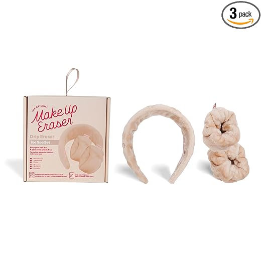 MakeUp Eraser - Drip Eraser by The Original MakeUp Eraser, Absorbent Headband and Wristbands Collect Water During Face Washing, 3 Piece Spa Set
