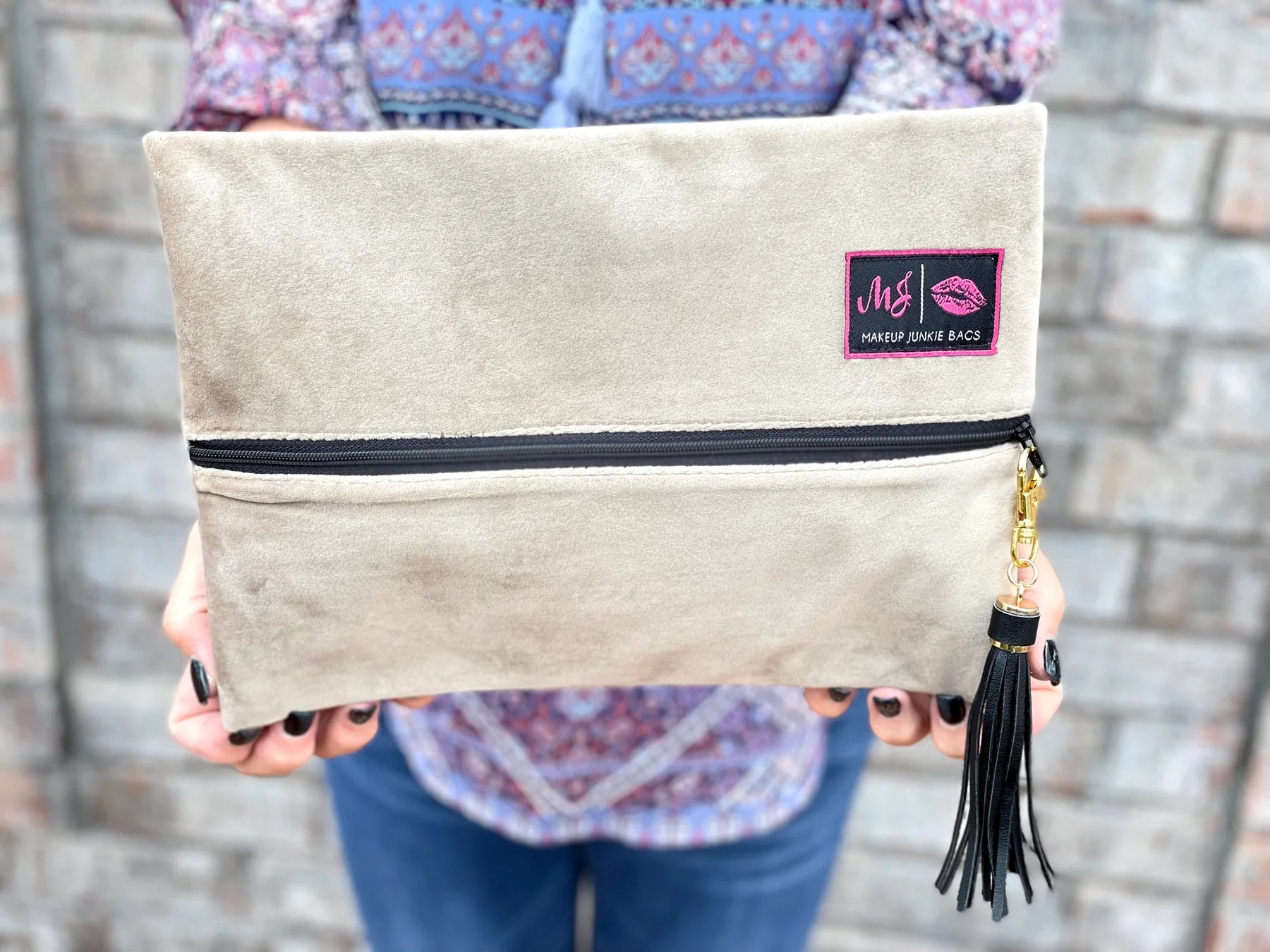 Makeup Junkie Bags - Taupe Velvet